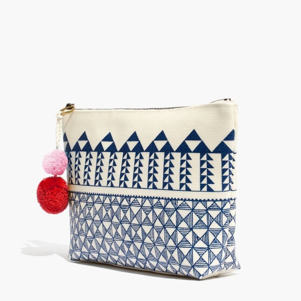 [NWT] Madewell Pom-Pom Zip Pouch in Geometric Blue - Picture 3 of 3
